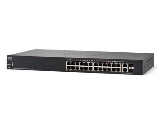 Коммутатор Cisco 250, 24xGE (PoE), 2 комбо-порта GE SG250-26P-K9-EU