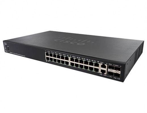 Коммутатор Cisco 550X, 24-10/100Mb, 2xSFP+, 2 комбо-порта 10GE SF550X-24-K9-EU