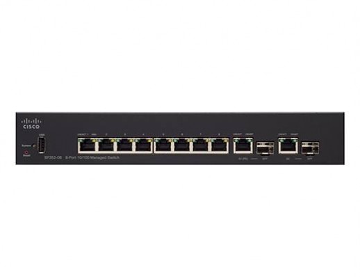 Коммутатор Cisco 350, 8x10/100Mb, 2 комбо-порта GE SF352-08-K9-EU