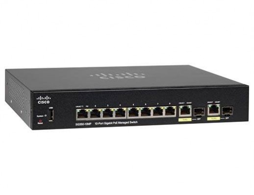 Управляемый коммутатор Cisco, 8 портов 1 Гб/с RJ-45 SG350-10MP-K9-EU